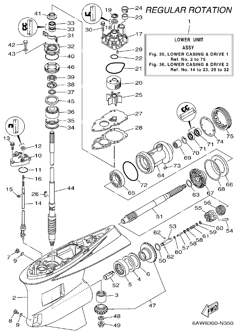 Yamaha F350AET, FL350AET LOWER CASING & DRIVE 1 parts diagram